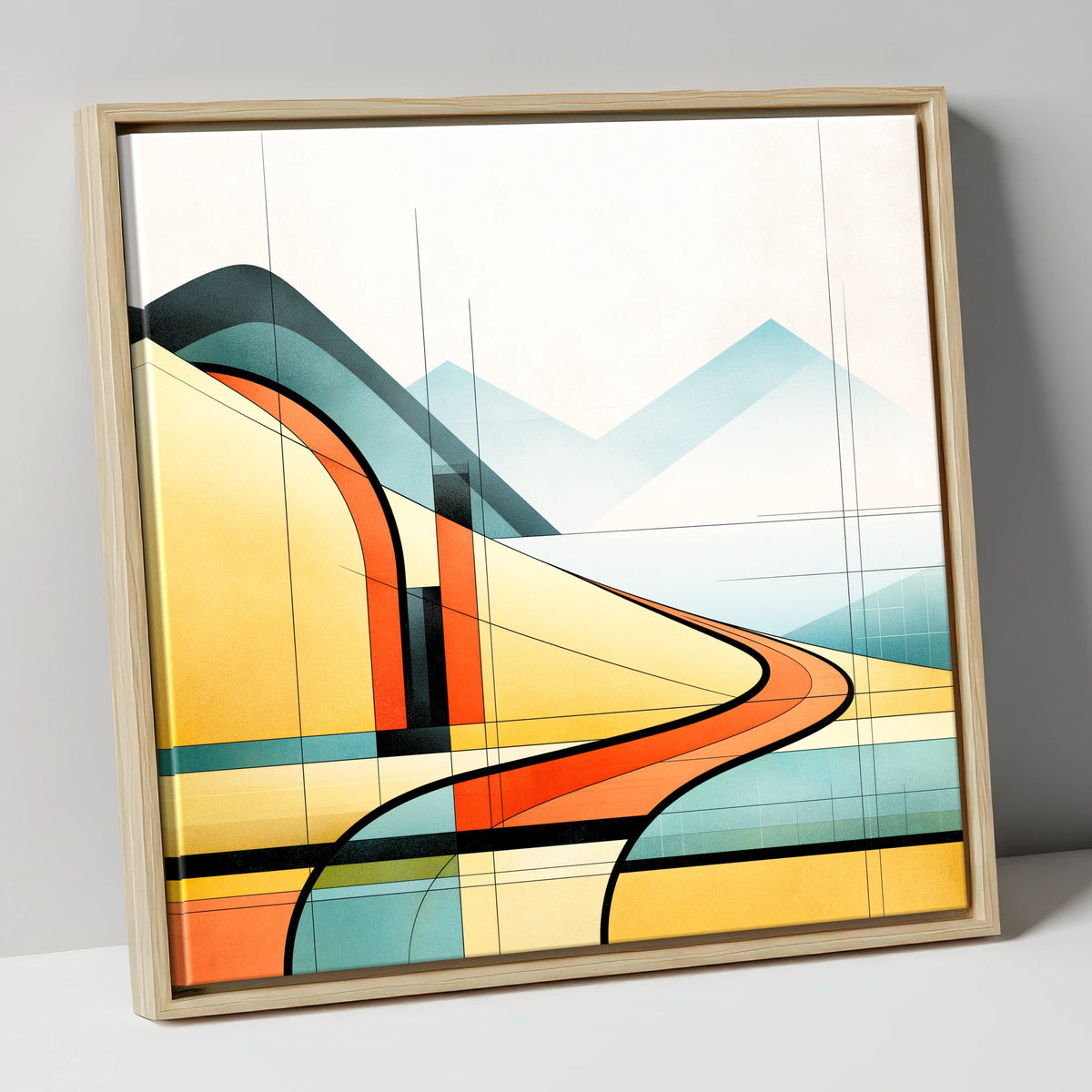 Geometric Golden Evening Fells lake district sky canvas wall art in natural frame