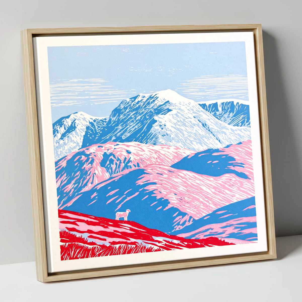 Vivid Pink Fells Below Bowfell lake district fell canvas wall art in natural frame