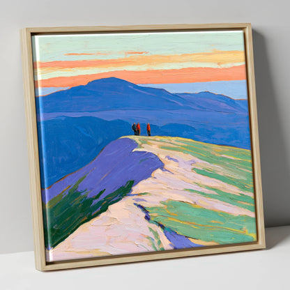 Fell Top Hikers At Sunset lake district fell canvas wall art in natural frame