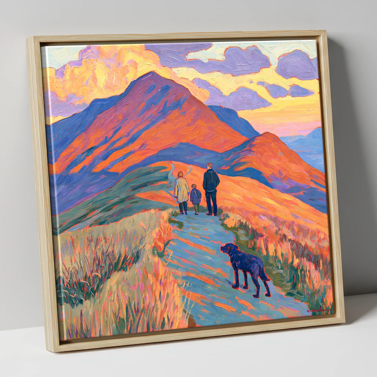 Colourful Cat Bells Dog Walk gifts for dog walkers canvas wall art in natural frame