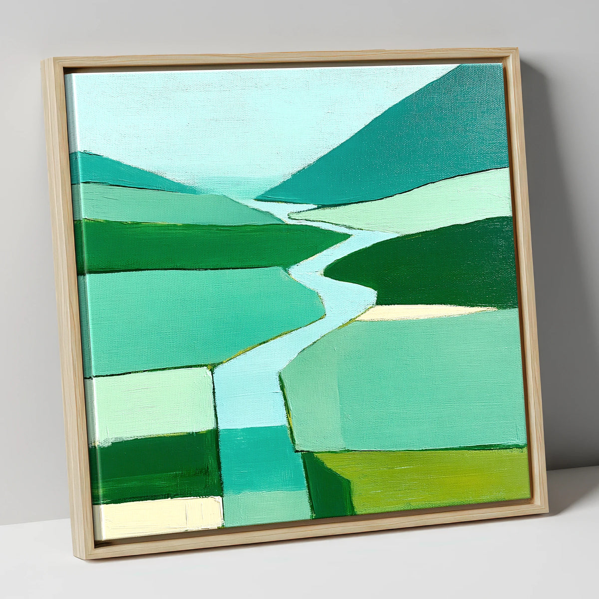 Abstract River Duddon Valley lake district waterfall canvas wall art in natural frame