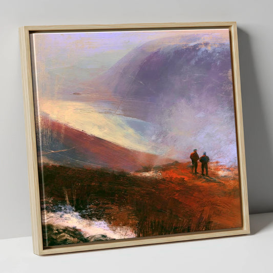 Summit View Over Violet Fells lake district fell canvas wall art in natural frame