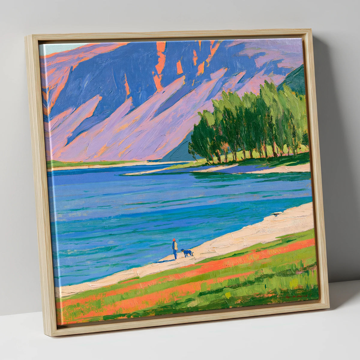 Dog Walker at Vibrant Buttermere gifts for dog walkers canvas wall art in natural frame