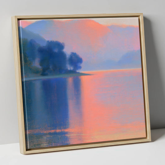 Pastel Sunset Over The Lake lake district lake canvas wall art in natural frame