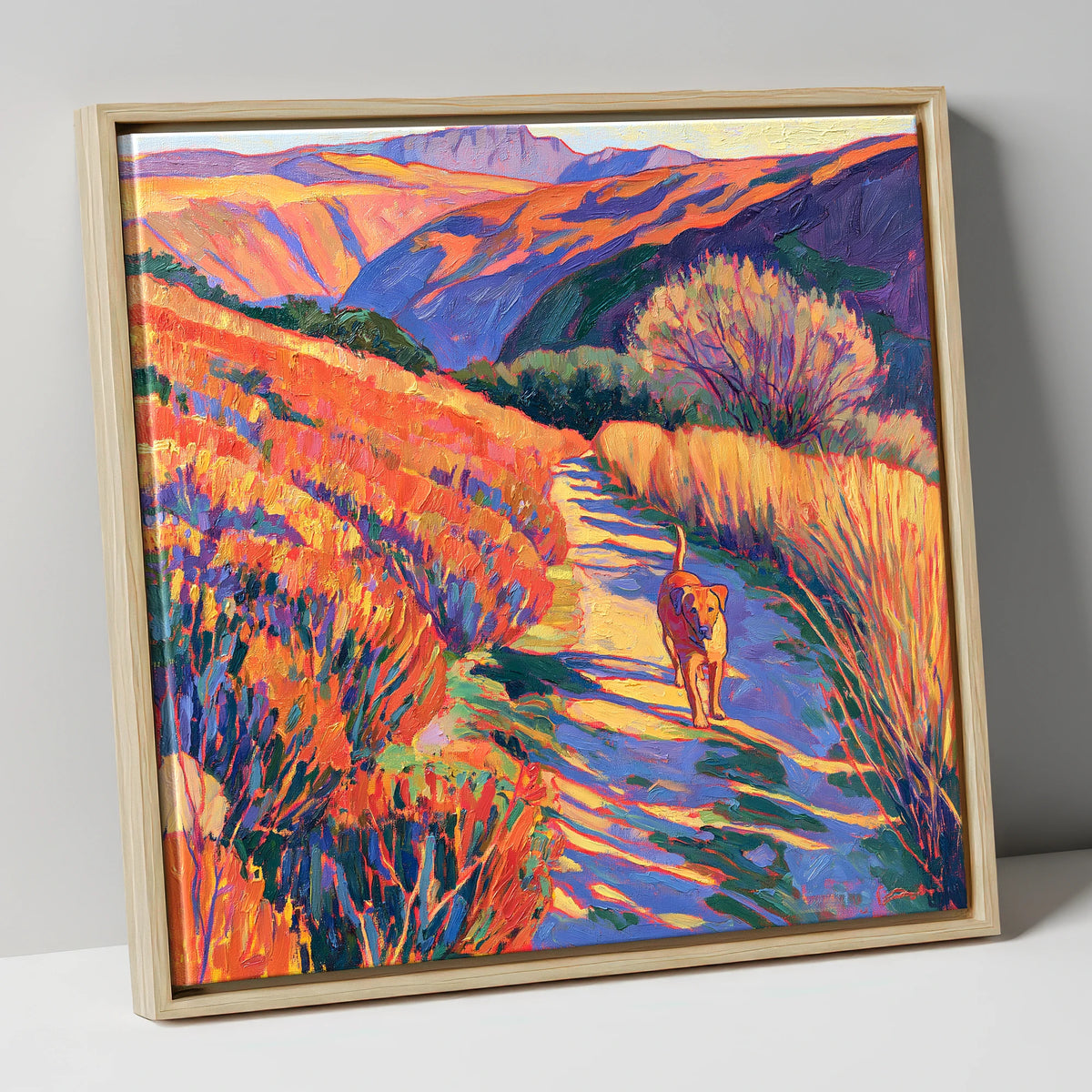 Sunlit Dog Path Near Patterdale gifts for dog walkers canvas wall art in natural frame