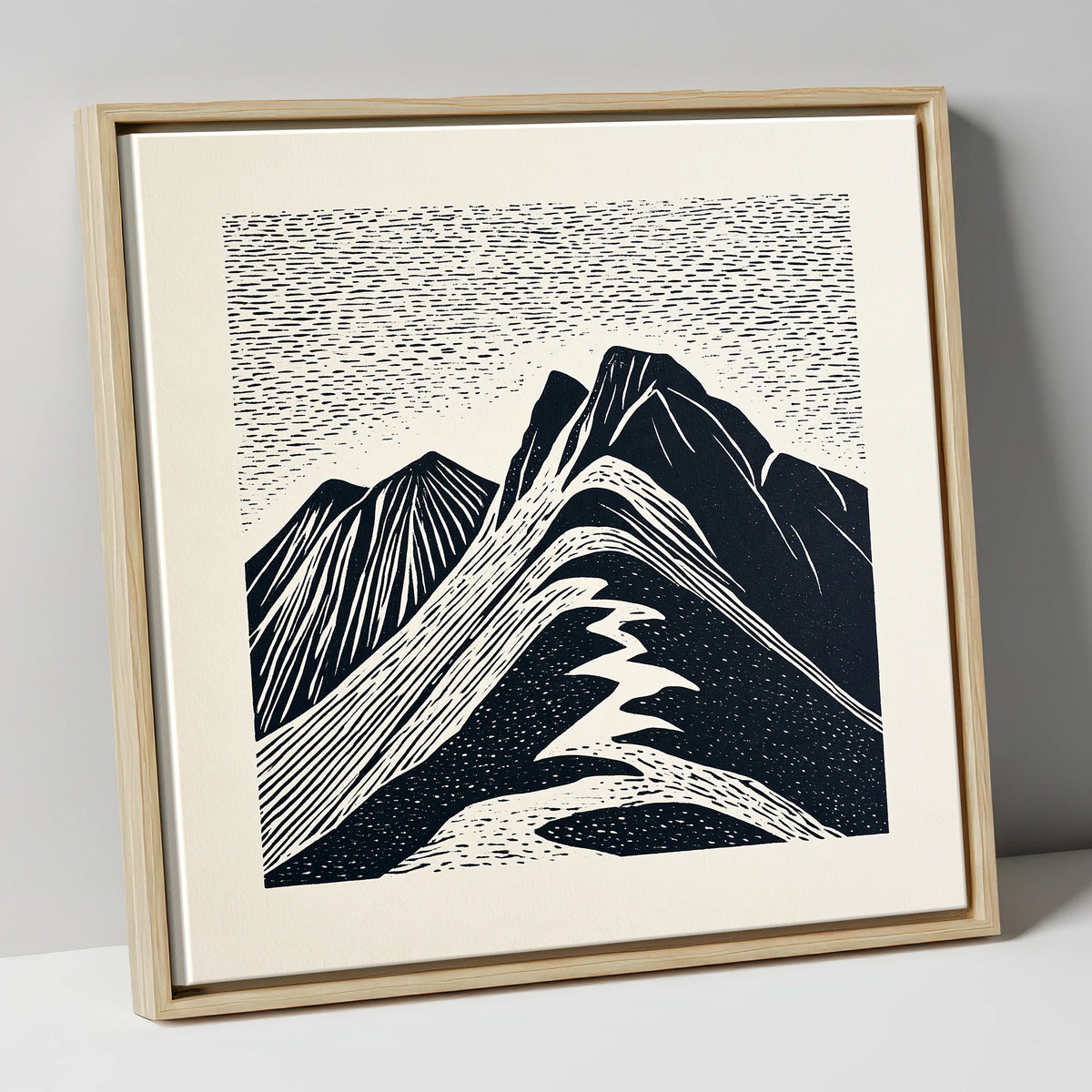 Bowfell Summit in Monochrome lake district fell canvas wall art in natural frame