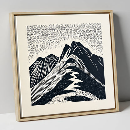 Bowfell Summit in Monochrome lake district fell canvas wall art in natural frame