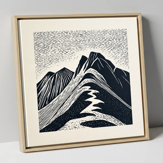Bowfell Summit in Monochrome lake district fell canvas wall art in natural frame