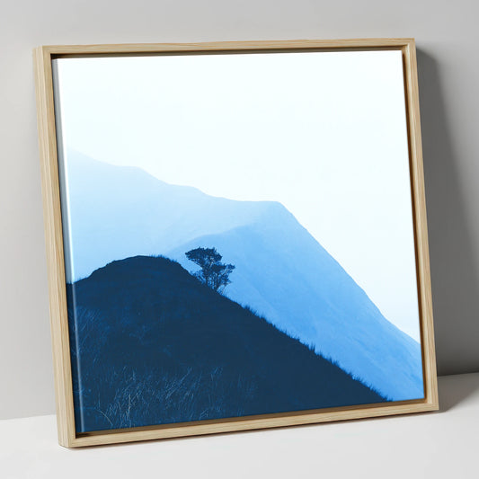 Lone Tree on Blue Ridge lake district fell canvas wall art in natural frame