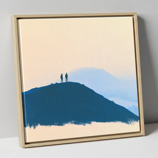 Silhouetted Hikers on Blue Fells lake district fell canvas wall art in natural frame