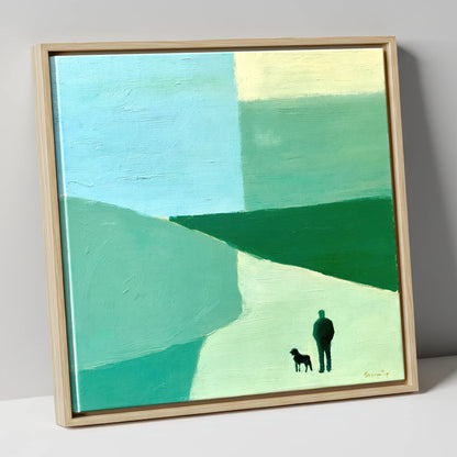 Shepherd and Dog Abstract Fells lake district wildlife canvas wall art in natural frame