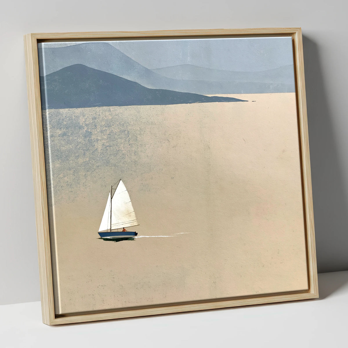 White Sail Across the Ochre Lake lake district walking canvas wall art in natural frame