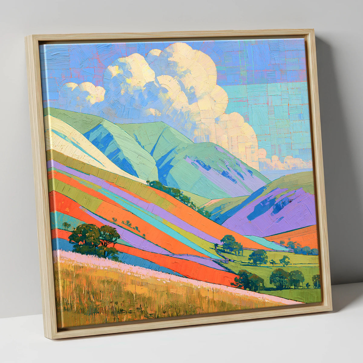 Vivid Colours on Rolling Fells lake district fell canvas wall art in natural frame