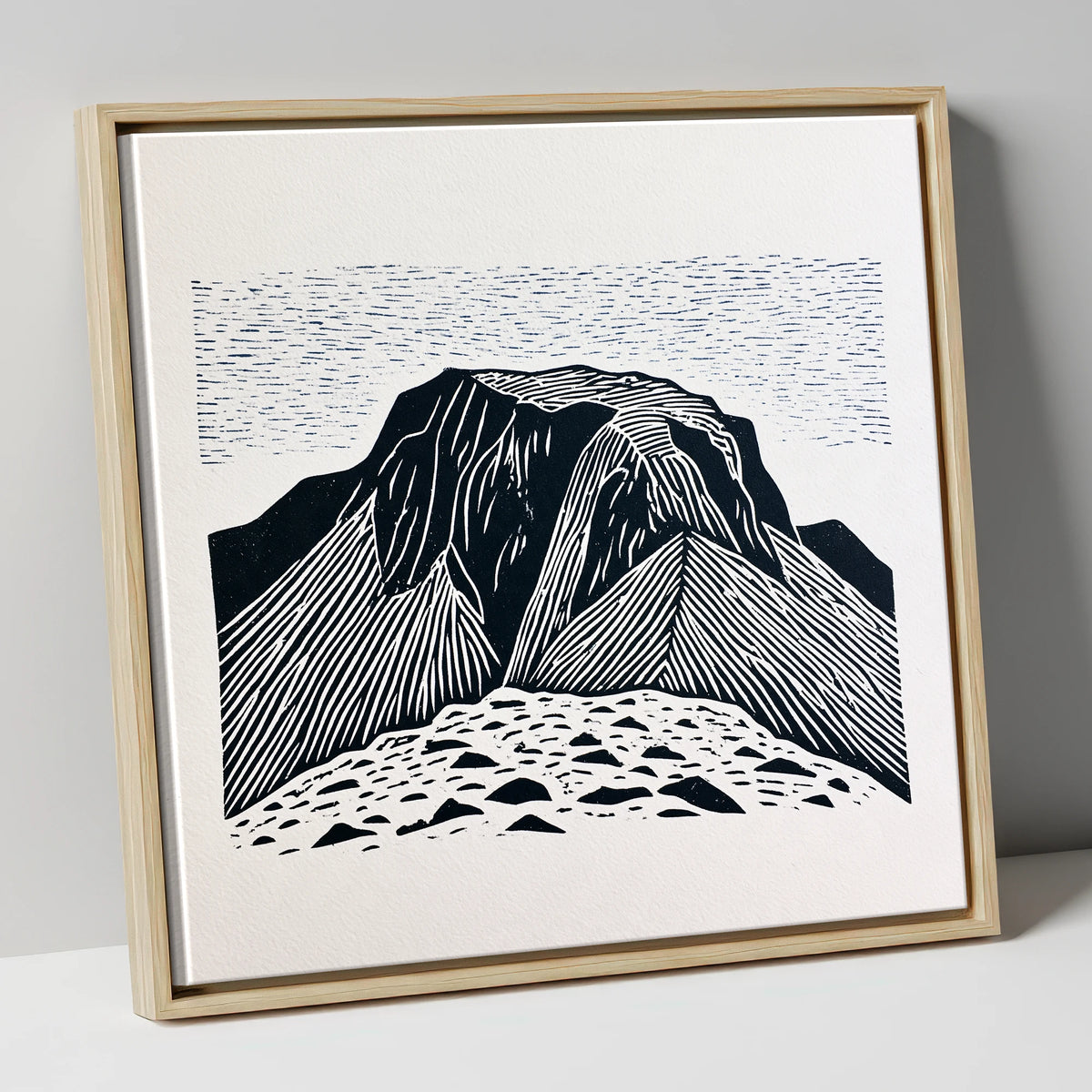Great Gable Monochrome Graphic lake district fell canvas wall art in natural frame