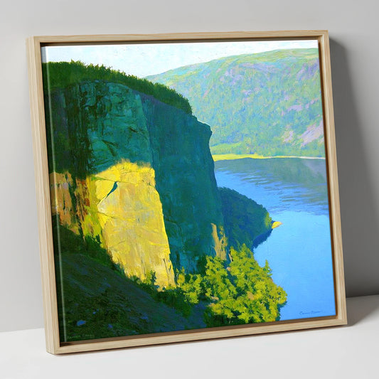 Luminous Sunlight on Raven Crag lake district fell canvas wall art in natural frame