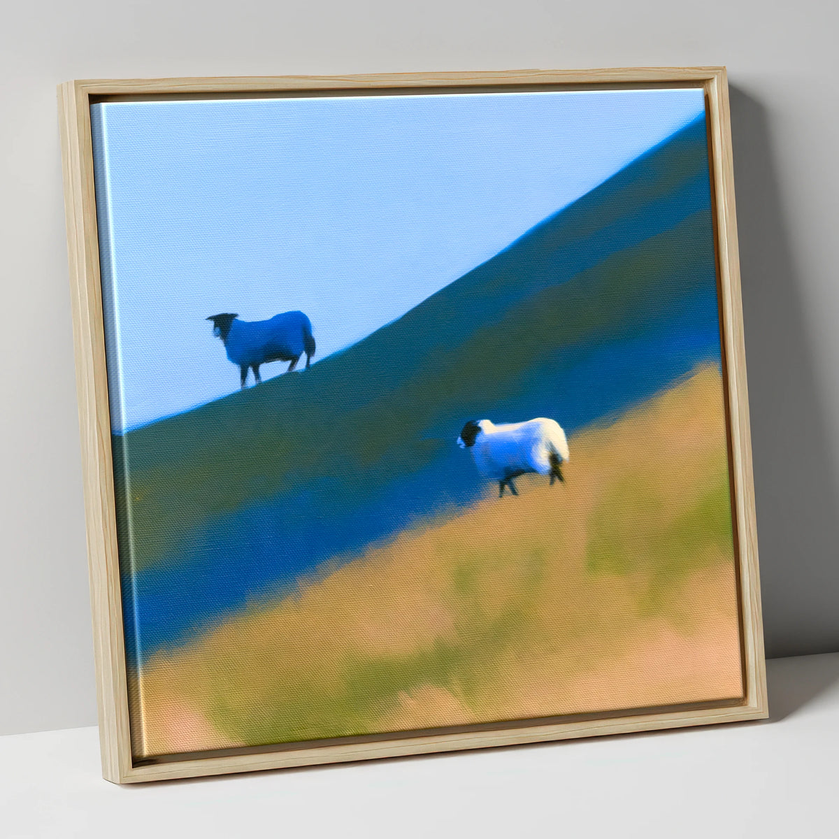 Herdwick Sheep on Blue Fellside lake district wildlife canvas wall art in natural frame