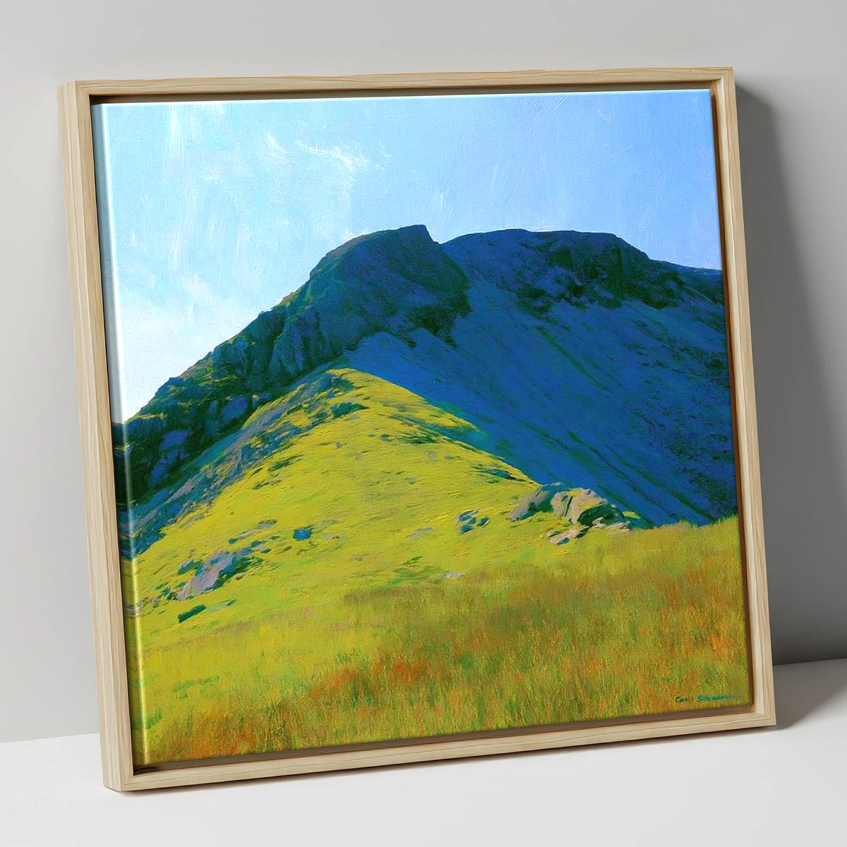 Little Hart Crag Sunlit Ridge lake district fell canvas wall art in natural frame