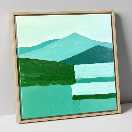 Modern Skiddaw in Teal and Mint lake district fell canvas wall art in natural frame