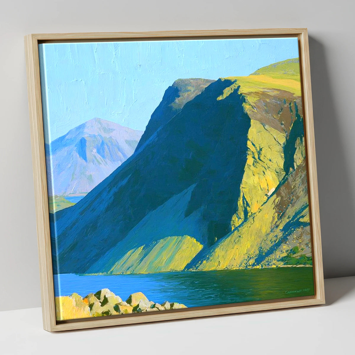 Vibrant Yewbarrow Ridge and Lake lake district fell canvas wall art in natural frame