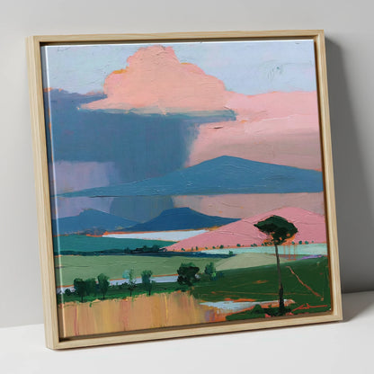 Teal Storm Over Lakeland Fells lake district sky canvas wall art in natural frame