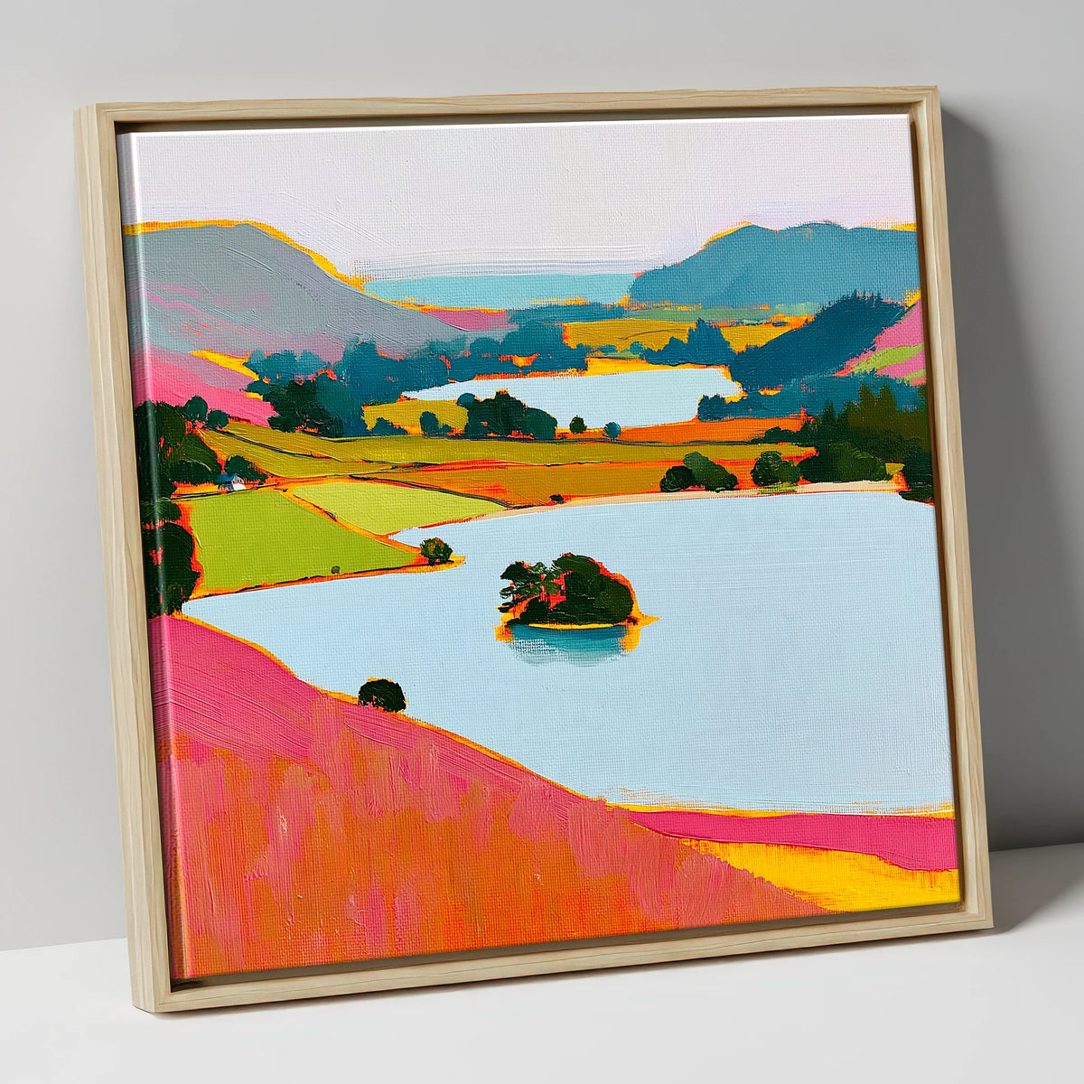 Vibrant Grasmere From the Fells lake district lake canvas wall art in natural frame