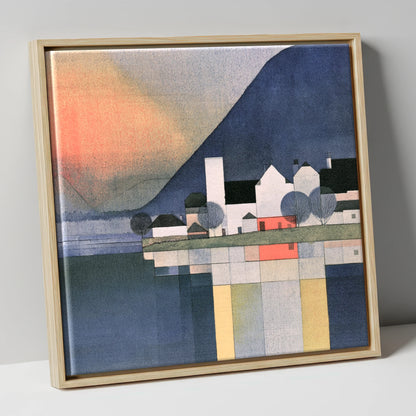 Lakeside Village Geometric Reflections lake district village canvas wall art in natural frame