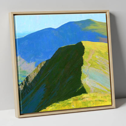 Sunlit Ridge on White Side lake district fell canvas wall art in natural frame