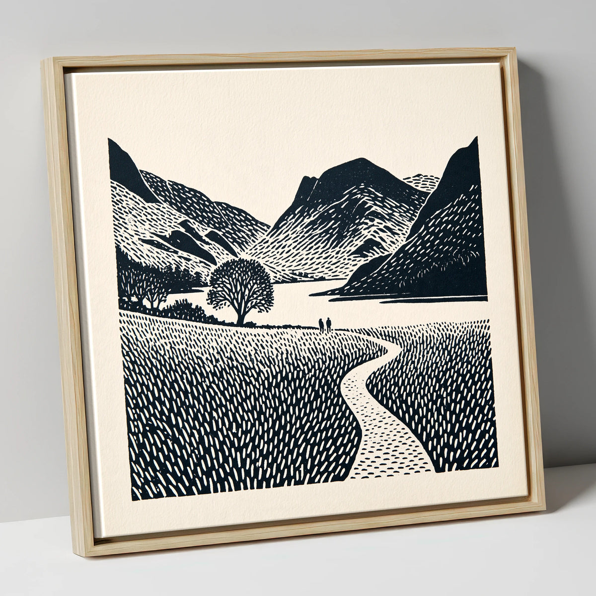 Winding Path at Buttermere lake district lake canvas wall art in natural frame