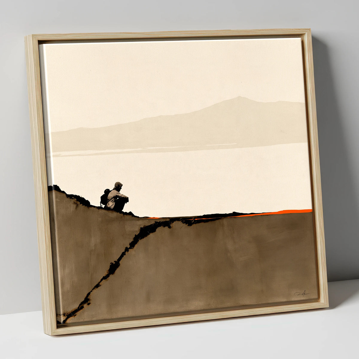 Walker on Blencathra Edge lake district fell canvas wall art in natural frame
