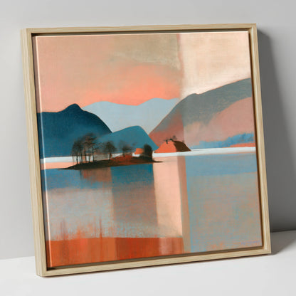 Terracotta Sunset Over Derwentwater lake district lake canvas wall art in natural frame