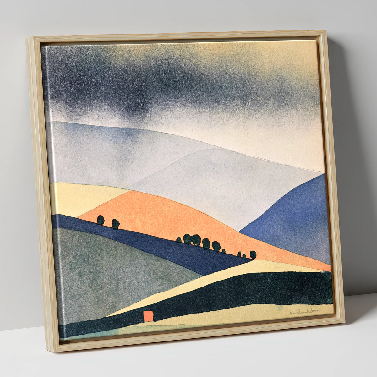 Rolling Fells in Terracotta and Indigo lake district fell canvas wall art in natural frame