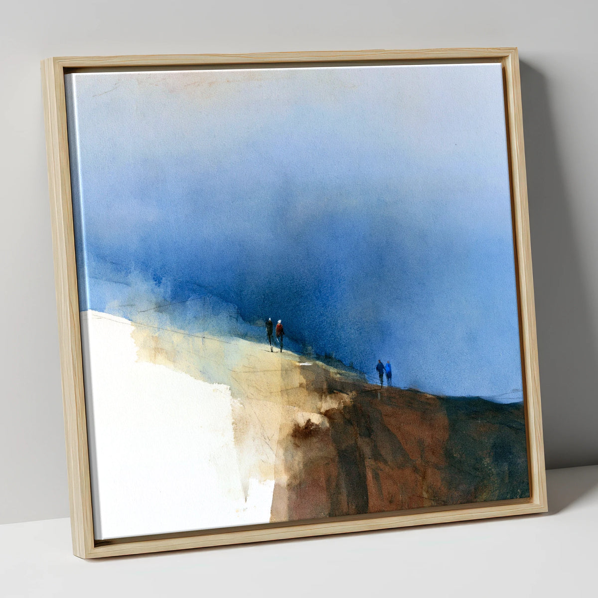 Fell Walkers Beneath Indigo Skies lake district walking canvas wall art in natural frame