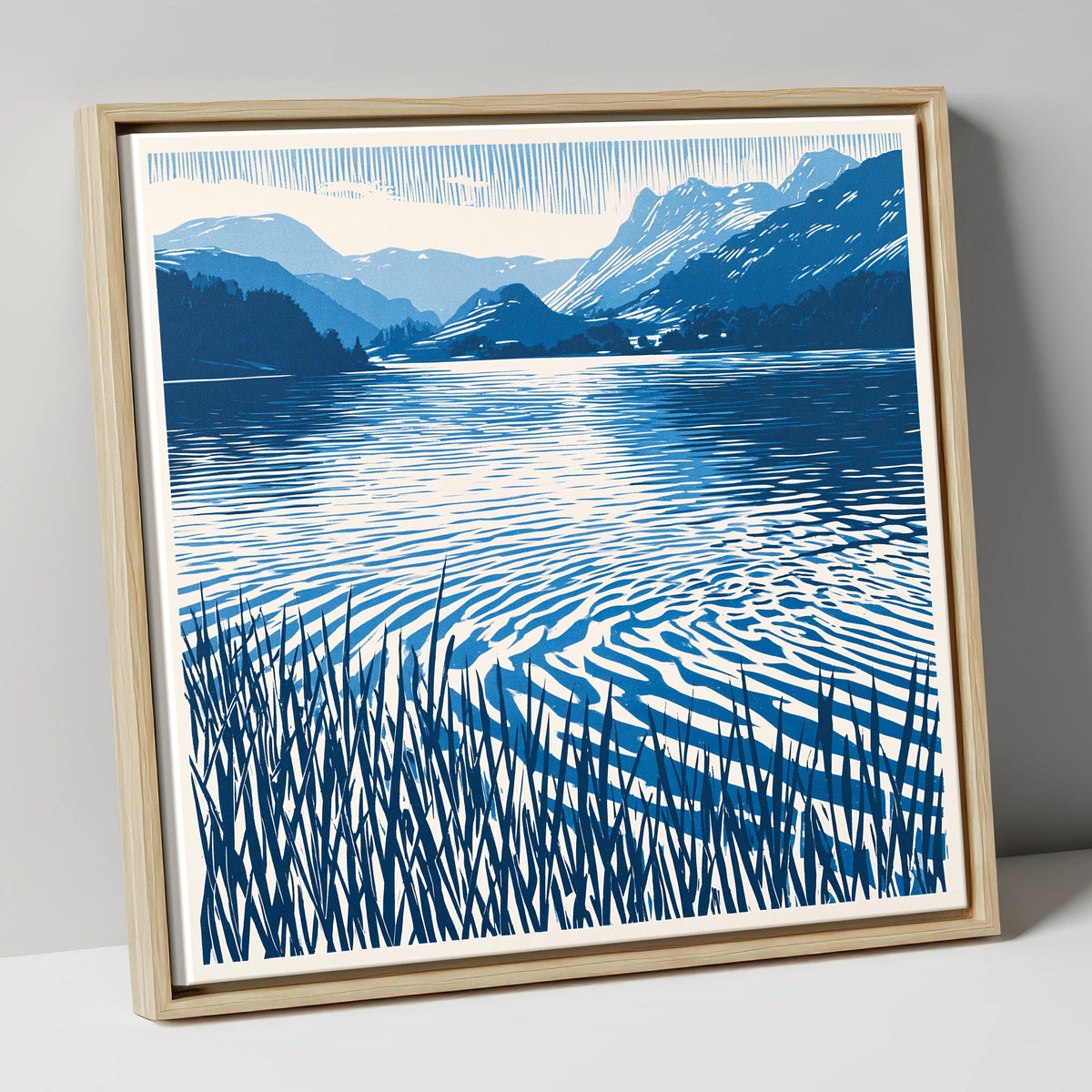 Cobalt Dawn Over the Lake lake district lake canvas wall art in natural frame