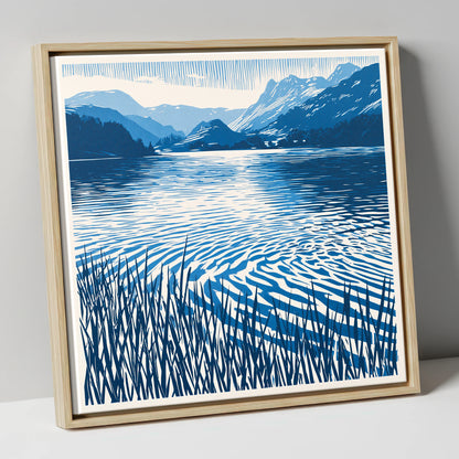 Cobalt Dawn Over the Lake lake district lake canvas wall art in natural frame
