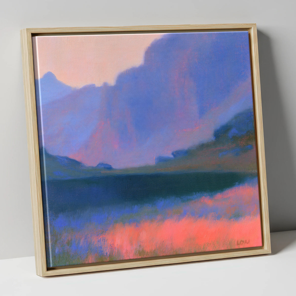 Pink Dusk at Stickle Tarn lake district fell canvas wall art in natural frame