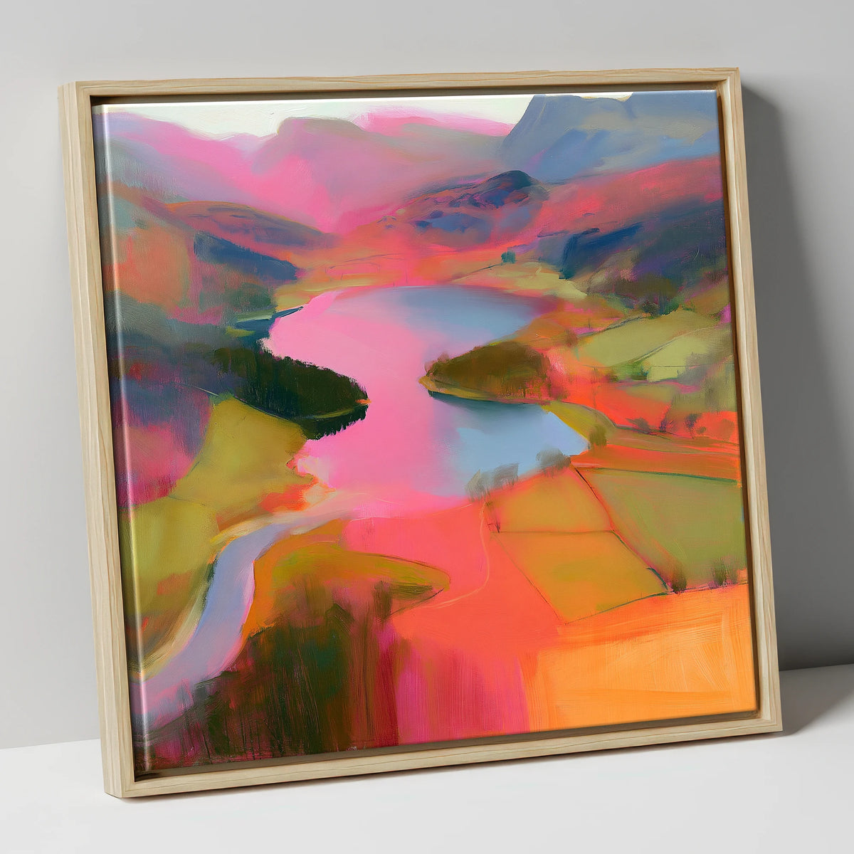 Vivid Elter Water from Above lake district lake canvas wall art in natural frame