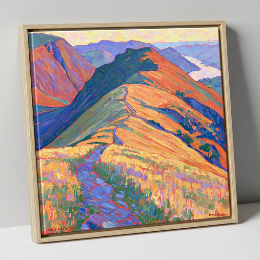 Vibrant Path on Beda Fell lake district village canvas wall art in natural frame
