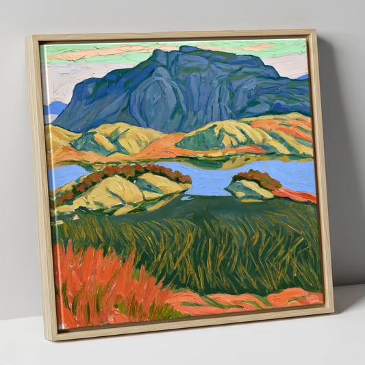 Bold Haystacks Over Dark Tarn lake district fell canvas wall art in natural frame