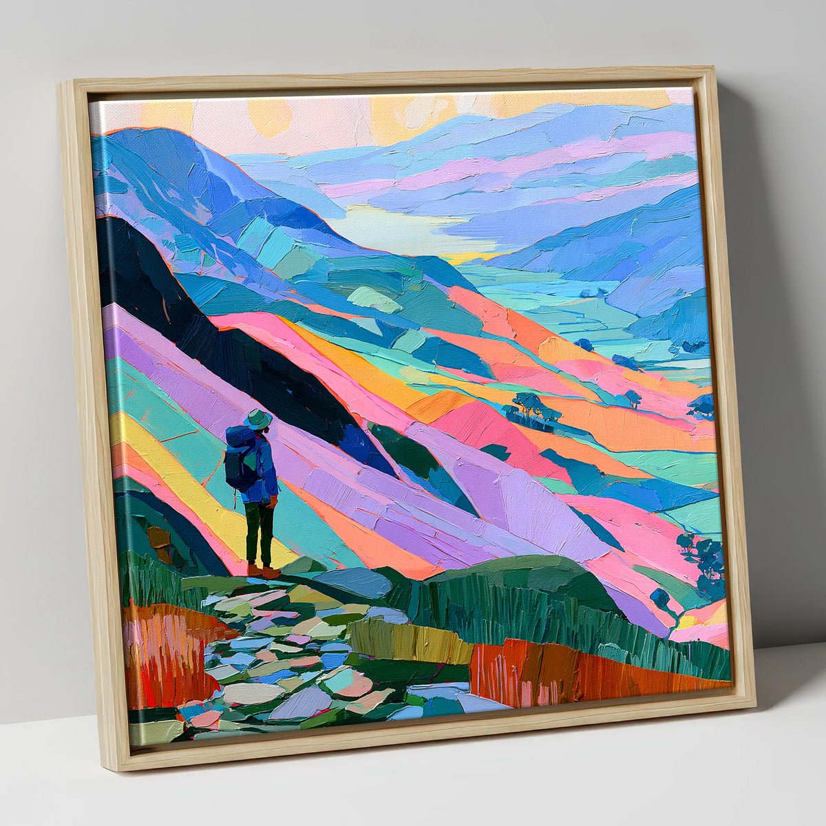 Vibrant Lake District Summit View lake district fell canvas wall art in natural frame