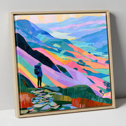 Vibrant Lake District Summit View lake district fell canvas wall art in natural frame