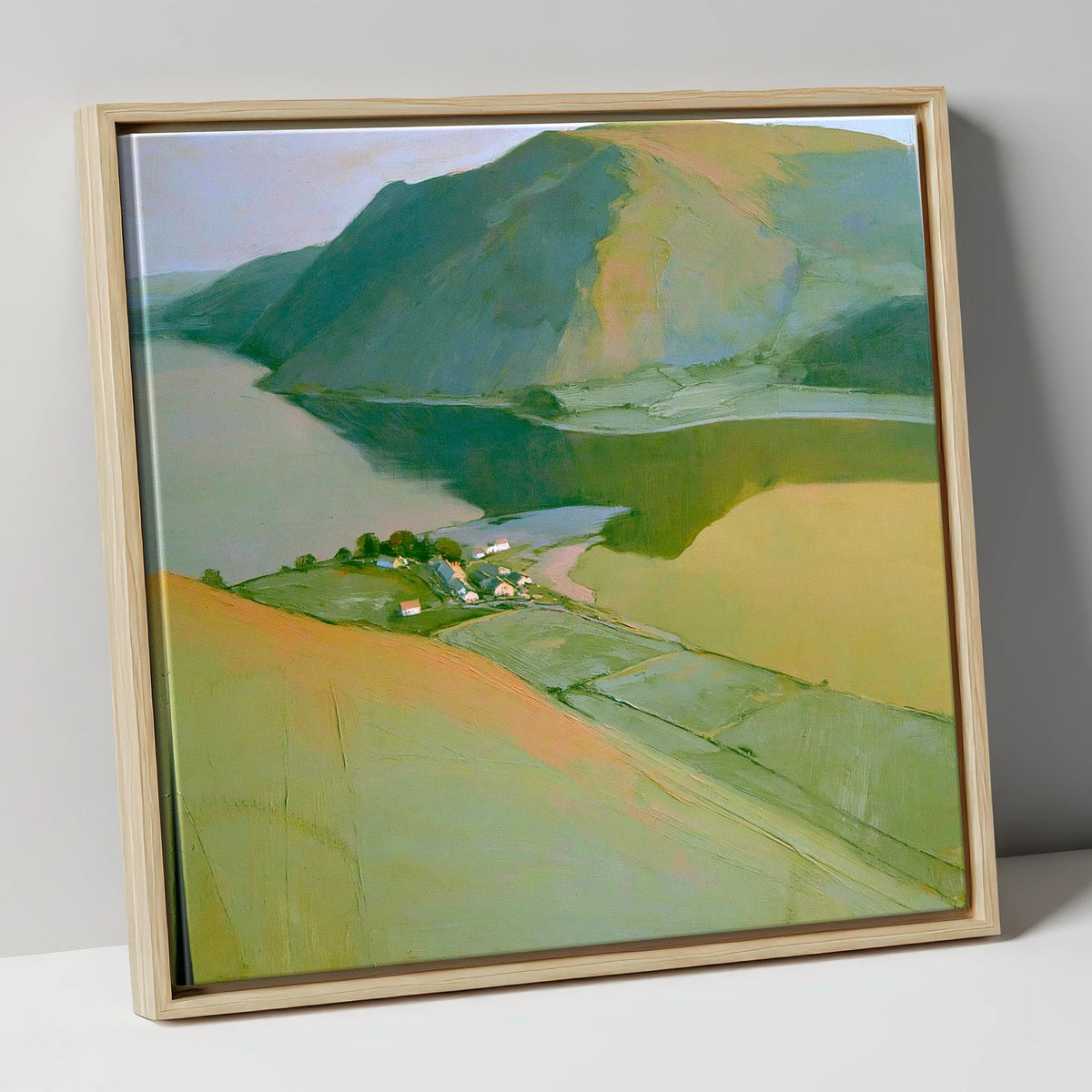 Glenridding from Above Ullswater lake district village canvas wall art in natural frame