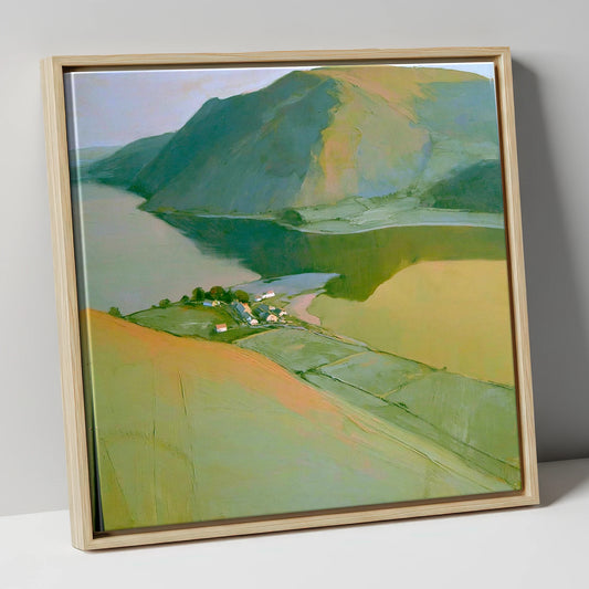 Glenridding from Above Ullswater lake district village canvas wall art in natural frame