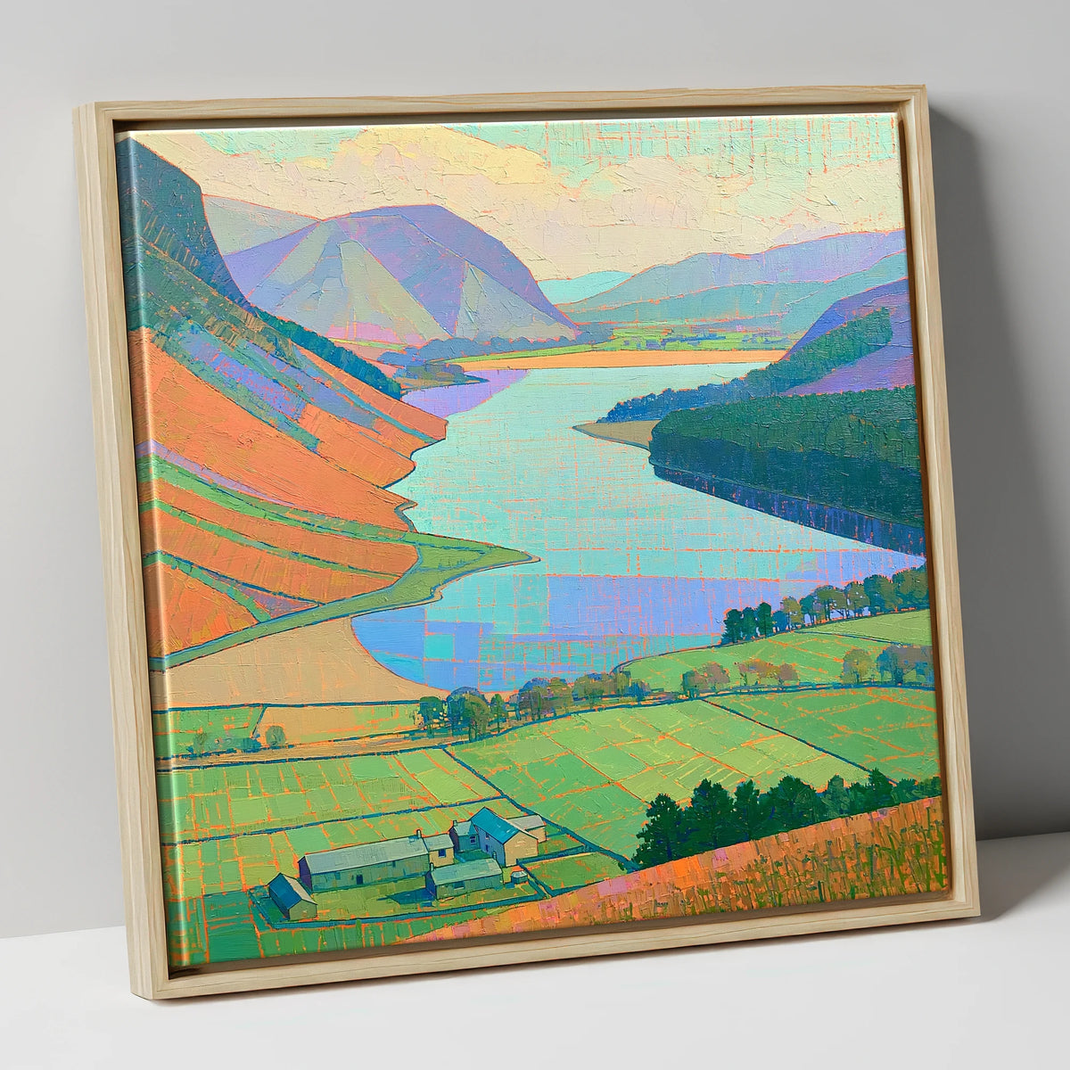 Vibrant Loweswater from Above lake district lake canvas wall art in natural frame