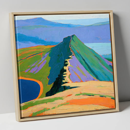 Bold Striding Edge Helvellyn Ridge lake district walking canvas wall art in natural frame
