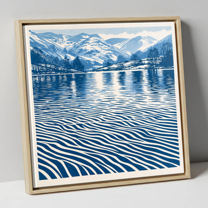 Rhythmic Blue Lake Reflections lake district lake canvas wall art in natural frame