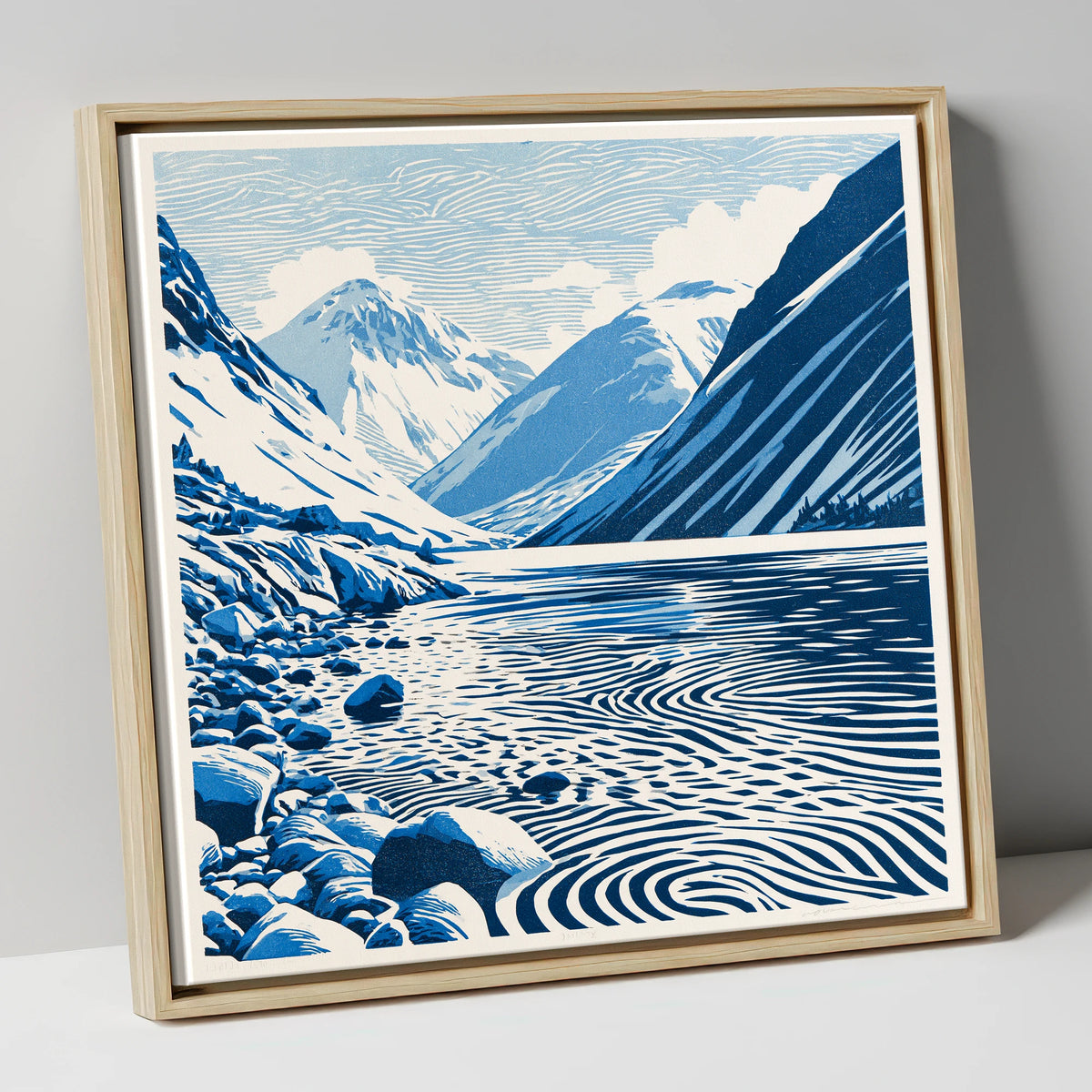 Wastwater Screes in Cobalt Blue lake district lake canvas wall art in natural frame
