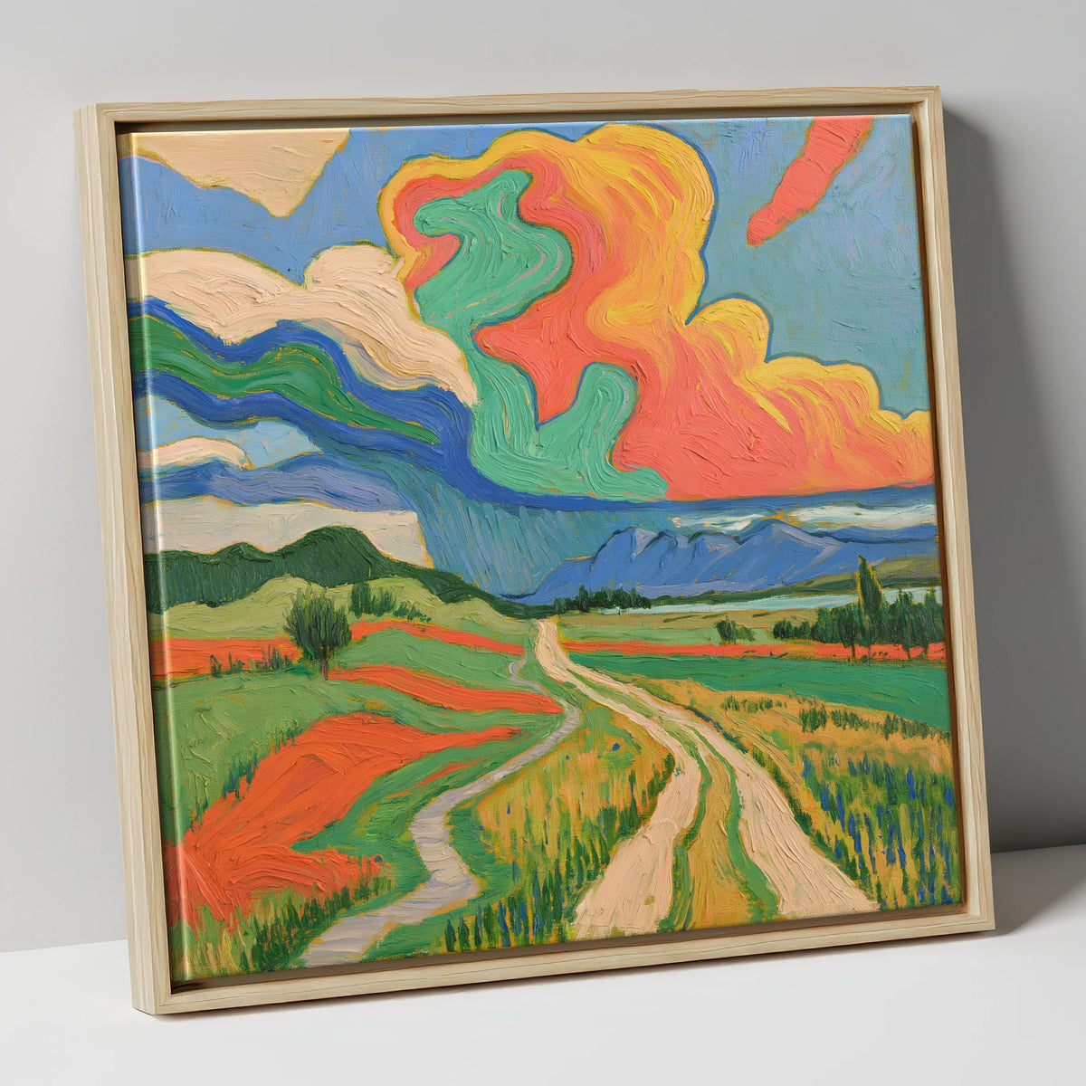 Vivid Storm Over the Fells lake district sky canvas wall art in natural frame