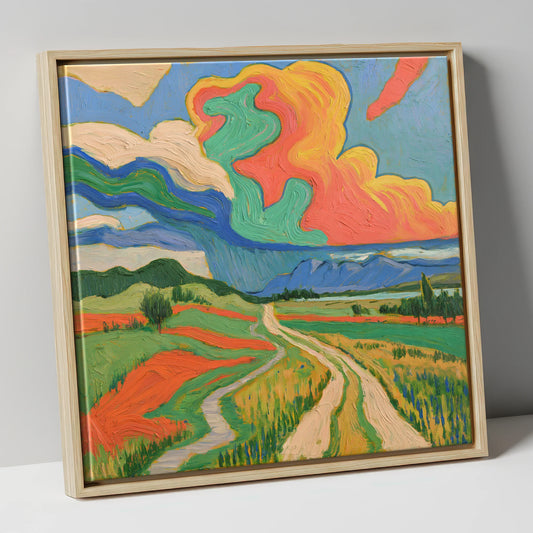 Vivid Storm Over the Fells lake district sky canvas wall art in natural frame