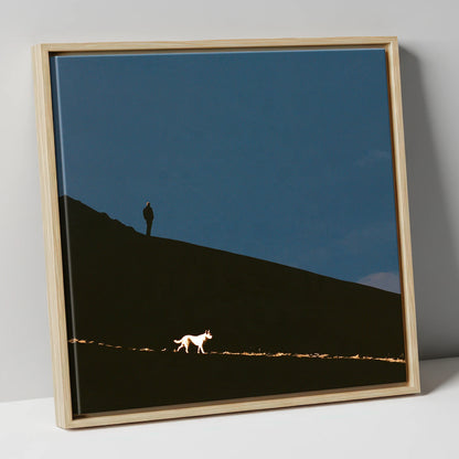 Skiddaw Silhouette Walker and Dog gifts for dog walkers canvas wall art in natural frame