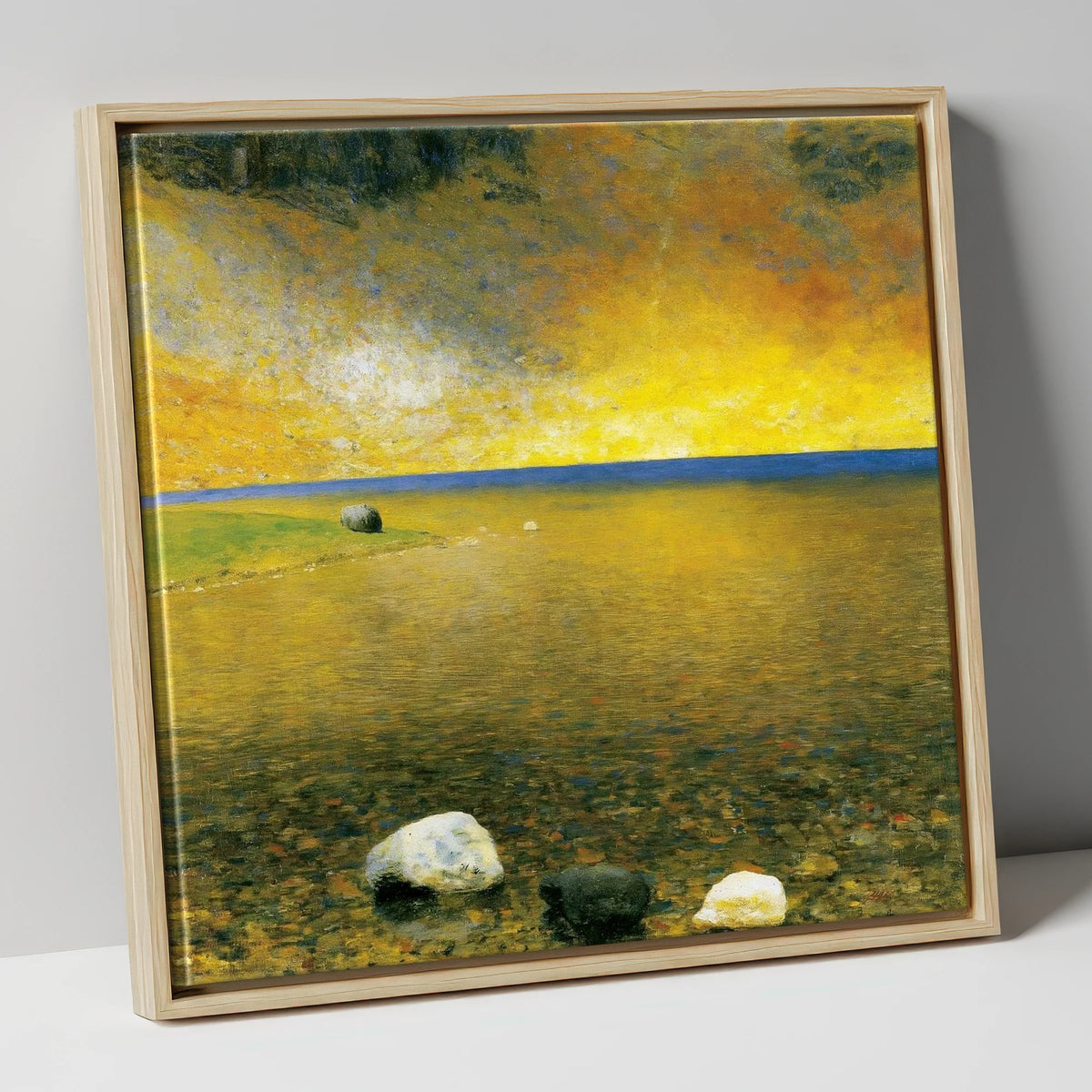 Golden Sky Over Easedale Tarn lake district lake canvas wall art in natural frame